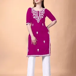 Rinbin Women Ethnic Motifs Embroidered lakhnavi work Kurta-picture-15