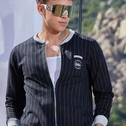 Campus Sutra Striped Stand Collar Lightweight Cotton Biker Jacket-picture-41