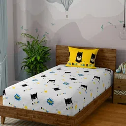 STELLAR HOME White & Blue Cartoon Characters 144 TC Single Bedsheet with 1 Pillow Covers-picture-1