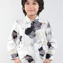 taffykids Boys Spread Collar Abstract Printed Casual Lightweight Tailored Jacket-5