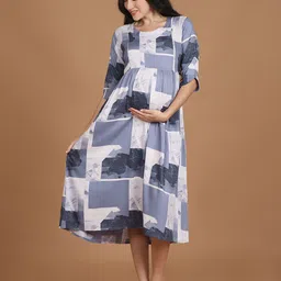 NIGHTSPREE Women Abstract Printed Maternity Fit & Flare Midi Dress-image-65