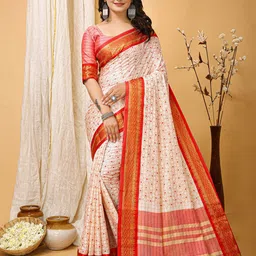 DIVASTRI Checked Zari Pure Cotton Banarasi Saree-image-67