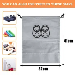 Kuber Industries Grey & Black Pack of 6 Printed Non-Woven Shoe Cover With Drawstring image 3