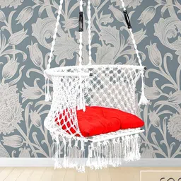 Swingzy White & Red Textured Hammock Swing With Cushion-8