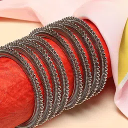 Sangria Set of 8 Oxidized Beaded Bangles-picture-49