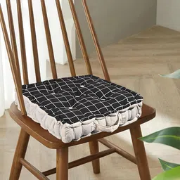 Kuber Industries Black & Grey 6 Pieces Checked Cotton Chair Pads-11
