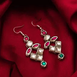 Anouk Kundan Stones Studded Geometric Drop Earrings-28