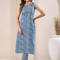 Janasya Women Printed Regular Pure Cotton Kurta with Trousers-43