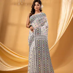TANTLOOM Ethnic Motifs Jamdani Saree-image-41