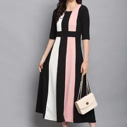 DressBerry Women Colourblocked Midi Fit and Flare Dress-picture-10