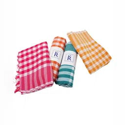 SR HANDLOOMS AND TEXTILES Pink & Green 4 Piece Striped Cotton 250 GSM Towel Set-image-19