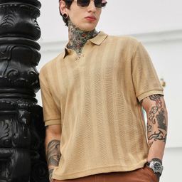 Campus Sutra Geometric Self Design Polo Collar T-shirt-picture-20