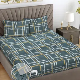 FABINALIV Blue & White 300 TC King Bedsheet with 2 Pillow Covers-image-96