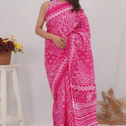 Vanedik Floral Pure Cotton Block Print Saree-image-39