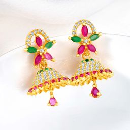 Peora Gold-Plated CZ Studded Floral Jhumkas-17
