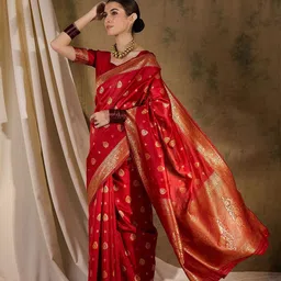 DEVATITHI Ethnic Motifs Zari Silk Blend Banarasi Saree-picture-56