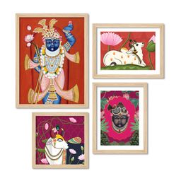 ArtVibes Brown & White 4 Pieces Religious Printed Wooden Wall Arts-13