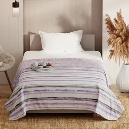 KOPA Grey & White Striped Microfiber AC Room 150 GSM Single Bed Dohar-image-1