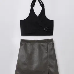 taffykids Girls Tie Up Halter Neck Crop Top With Skirt-picture-0