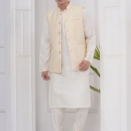Sethukrishna Men Mandarin Collar Regular Kurta with Churidar With Nehru jacket-picture-11