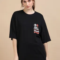 MORSE CODE Printed Pure Cotton Round Neck Oversized T-shirt-24