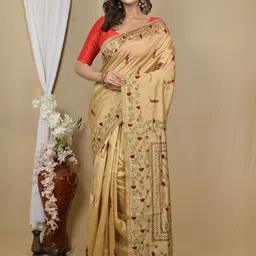 PuJoy Floral Embroidered Taant Saree-picture-18