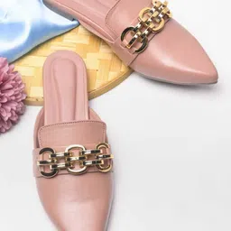 Froh Feet Women Pointed Toe Mules Flats withy Buckle-image-3