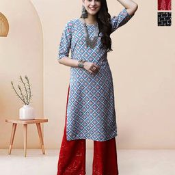 7Threads Selection Of 3 Floral Printed Round Neck Straight Kurtas-16