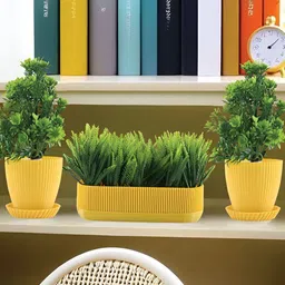 Myntra Elegant Homes Yellow 3 Pieces Artificial Plant With Pot-0