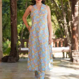 Janasya Women Pure Cotton Floral Printed Straight Kurta Set-56