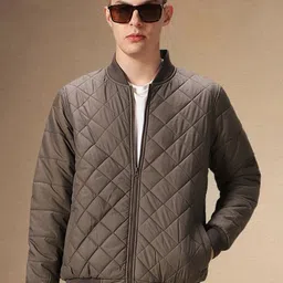 Dennis Lingo Men Stand Collar Solid Casual Quilted Jacket-7