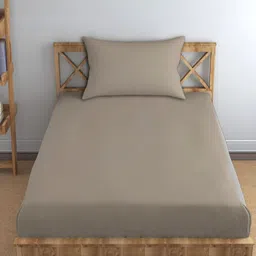 Trance Home Linen Brown Cotton 300 TC Fitted Queen Bedsheet Set- 1.98 m x 1.52 m-image-45