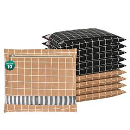 Kuber Industries Brown & Black 10 Pieces Checked Cotton Regular Saree Organisers-35