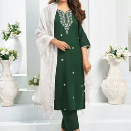 SANISA Women Ethnic Motifs Embroidered Regular Kurta with Trousers & Dupatta Kurta Sets-image-43