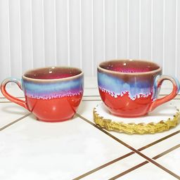 Folkstorys Red & Blue Printed Ceramic Glossy Cups Set of Cups and Mugs-12