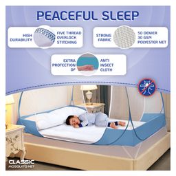 classic mosquito nets Classic Mosquito Net Foldable Double Bed Net - Blue image 4