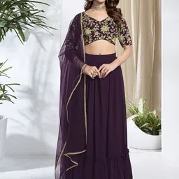 Inddus Embroidered Thread Work Semi-Stitched Lehenga & Unstitched Blouse With Dupatta-image-25