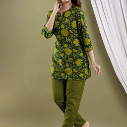 RANGREAL Women Printed Pure Cotton Night suit-image-59