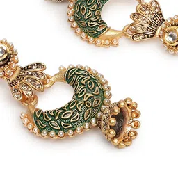 Jazz and Sizzle Oxidised Gold-Plated Dome Shaped Artificial Stone Jhumkas image 2
