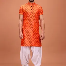 SHIWAM ETHNIX Ethnic Motifs Printed Band Collar Cotton Straight Kurta-image-17