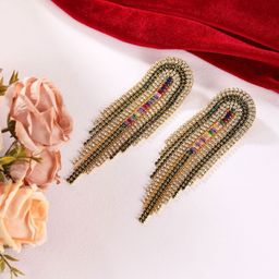 StyleCast Gold-Plated Rhinestone Studded Contemporary Tasselled Drop Earrings-image-71