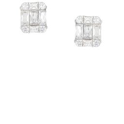 Shyne Jewels 925 Sterling Silver Rhodium-Plated CZ Stones Studded Square Shaped Studs-5