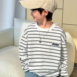 LULU & SKY Boys Typography Striped Henley Neck Applique T-shirt-image-39