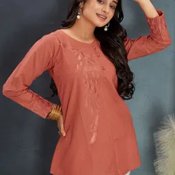 PEACH PIPER Floral Printed V-Neck Pure Cotton Kurti-picture-51
