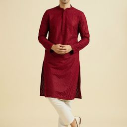 Manyavar Floral Embroidered Mandarin Collar Thread Work Straight Kurta With Pyjamas-picture-38
