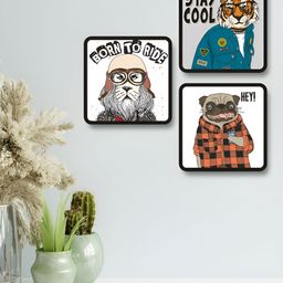 Aura White & Blue 3 Pieces Animal Cartoon Wall Paintings-image-90