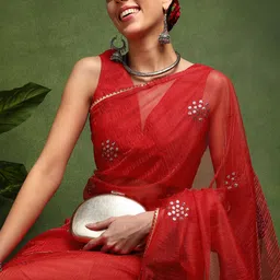 Sangria Embroidered Sequinned Saree With Unstitched Blouse Piece-10