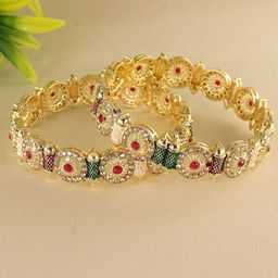 ZULKA Set Of 2 Gold-Plated Zircon Diamond Stone-Studded Bangles-image-93