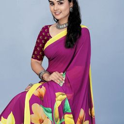 P D Silk Mills Floral Printed Pure Georgette Saree-picture-13