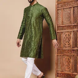 Shiv Leela Embroidered Art Silk Sequinned Mandarin Collar Straight Kurta-image-2